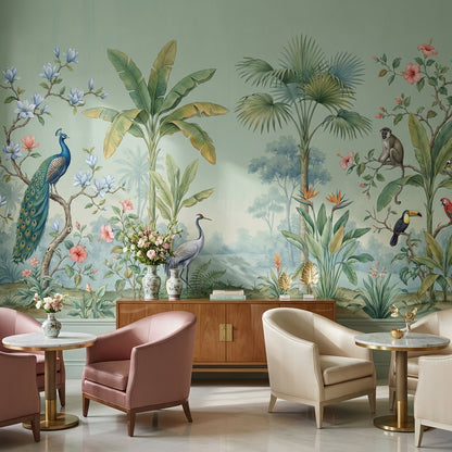 Tropical Wallpaper Animals Green Wall Mural