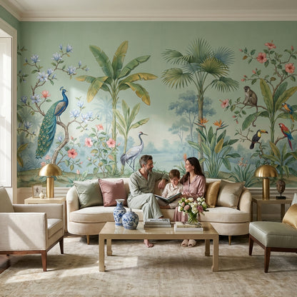 Tropical Wallpaper Animals Green Wall Mural