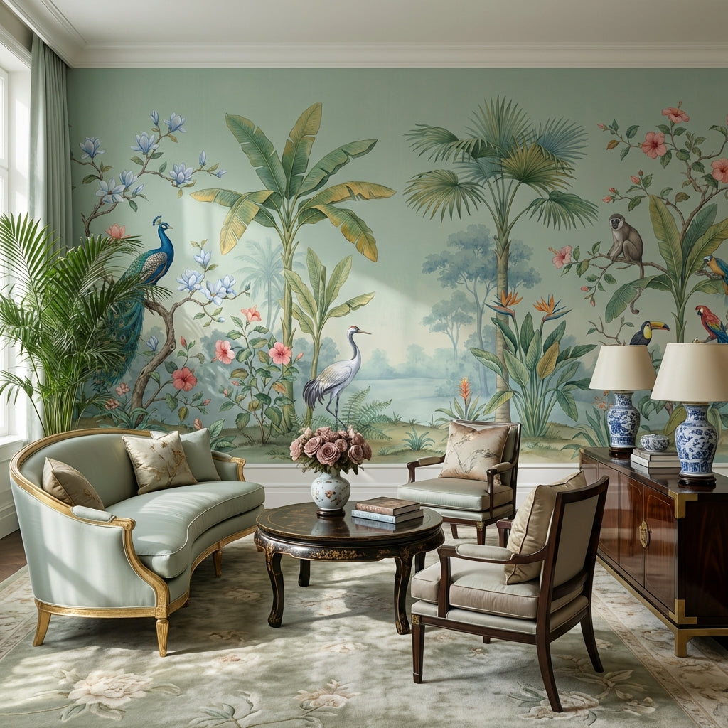 Tropical Wallpaper Animals Green Wall Mural