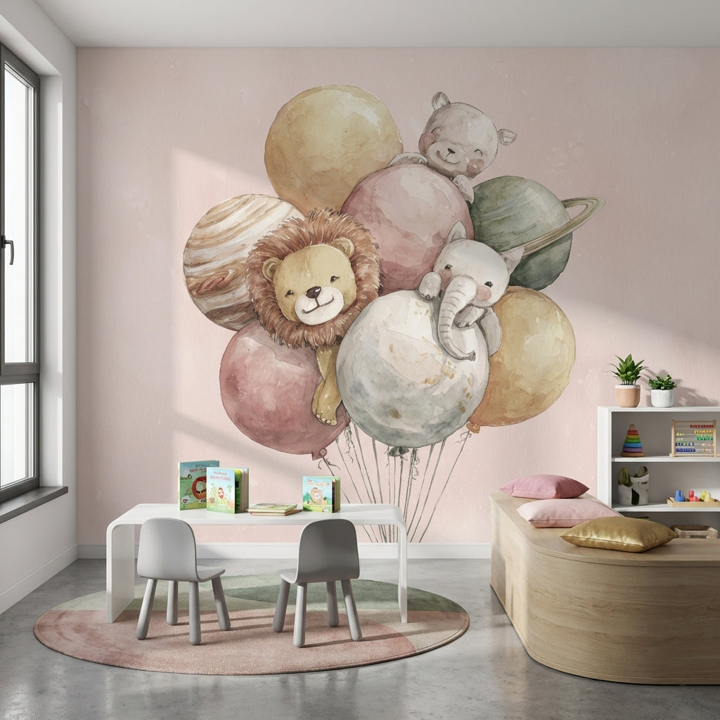 Balloons Animals Wallpaper Whimsical Removable Planets Wall Mural