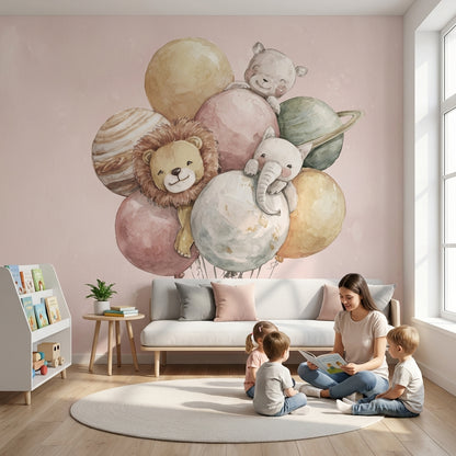 Balloons Animals Wallpaper Whimsical Removable Planets Wall Mural