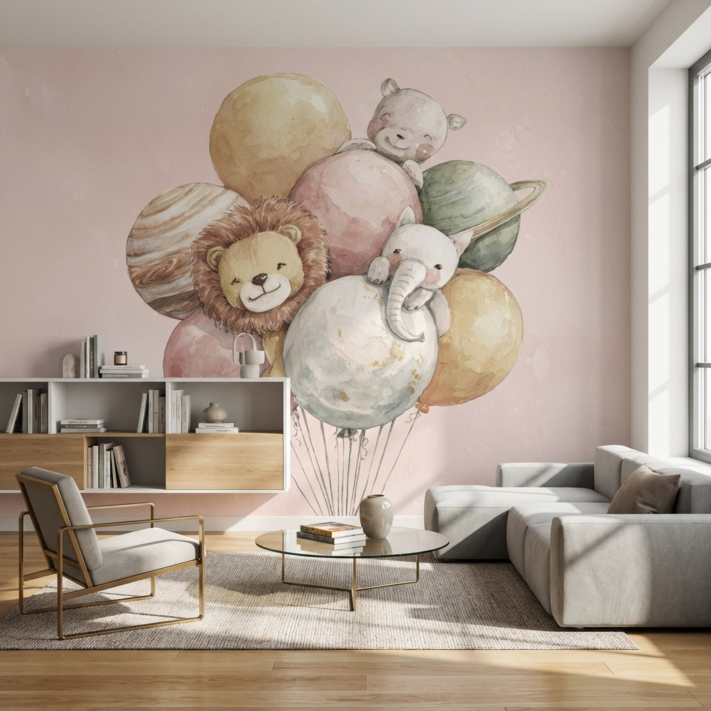 Balloons Animals Wallpaper Whimsical Removable Planets Wall Mural