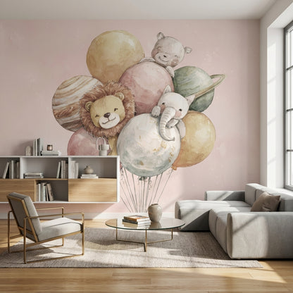 Balloons Animals Wallpaper Whimsical Removable Planets Wall Mural