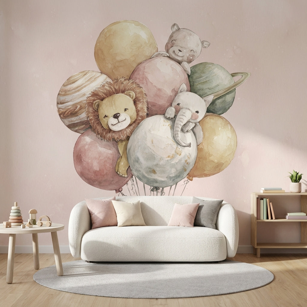 Balloons Animals Wallpaper Whimsical Removable Planets Wall Mural