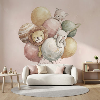 Balloons Animals Wallpaper Whimsical Removable Planets Wall Mural