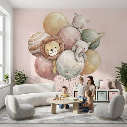 Balloons Animals Wallpaper Whimsical Removable Planets Wall Mural