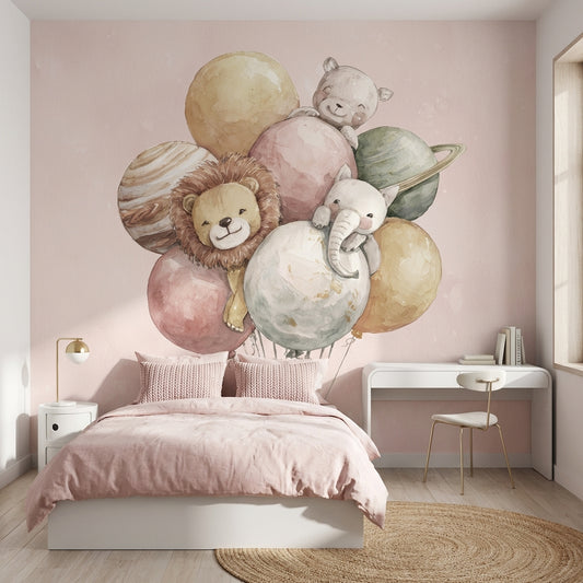 Balloons Animals Wallpaper Whimsical Removable Planets Wall Mural
