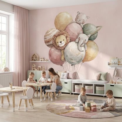 Balloons Animals Wallpaper Whimsical Removable Planets Wall Mural