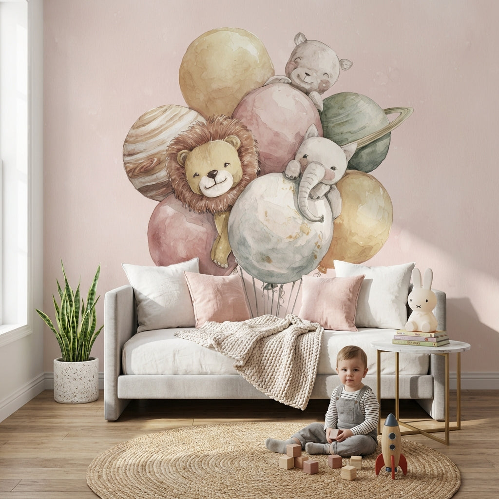 Balloons Animals Wallpaper Whimsical Removable Planets Wall Mural