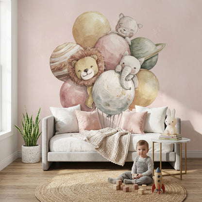 Balloons Animals Wallpaper Whimsical Removable Planets Wall Mural