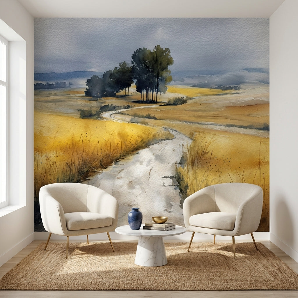 Cloudy Sky Wallpaper Trees Removable Scenic Wall Double Roll