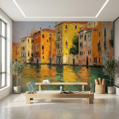 Cityscape Wallpaper Canal Reflection Wall Decor