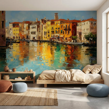 Colorful Buildings Wallpaper Waterfront Mediterranean Wall Mural