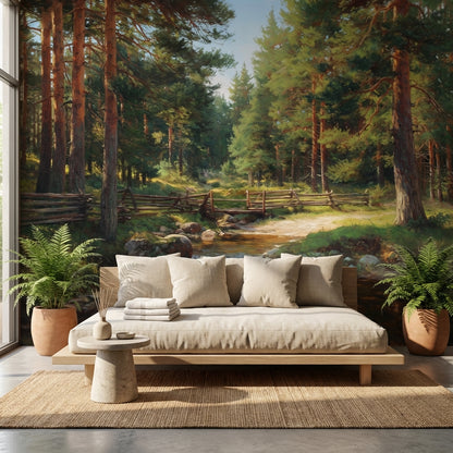 Forest Wallpaper Stream Rustic Removable Wall Decor