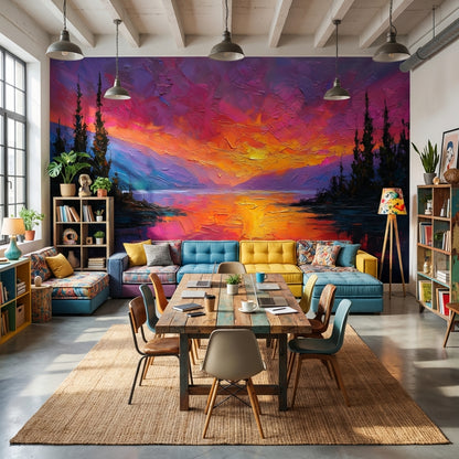 Sunset Wallpaper Abstract Removable Vibrant Wall Decor