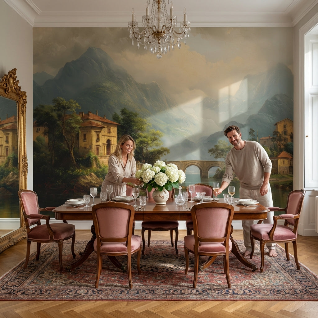 Mediterranean Landscape Wallpaper Mountains Removable Villa Wall Mural