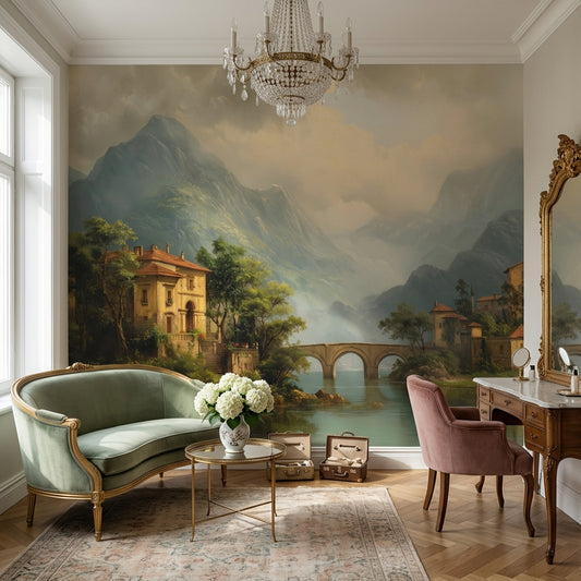 Mediterranean Landscape Wallpaper Mountains Removable Villa Wall Mural