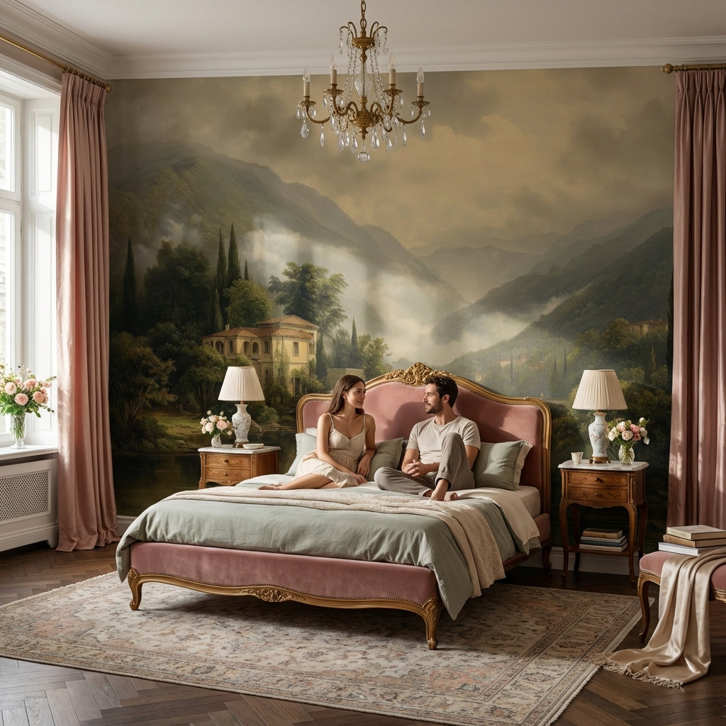 Traditional Villa Wallpaper Bridge Serene Wall Art