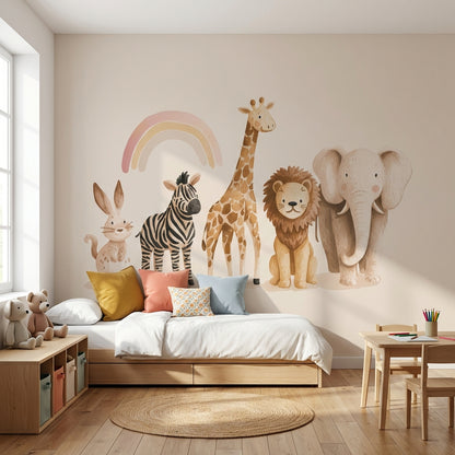 Animals Wallpaper Rainbow Whimsical Wall Decor