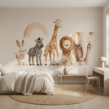 Animals Wallpaper Rainbow Whimsical Wall Decor