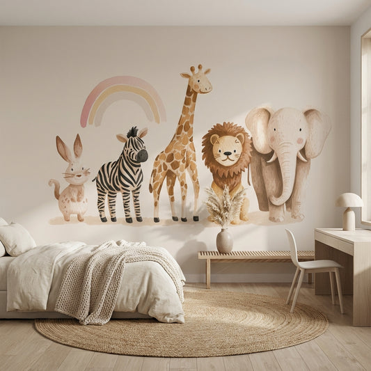 Animals Wallpaper Rainbow Whimsical Wall Decor