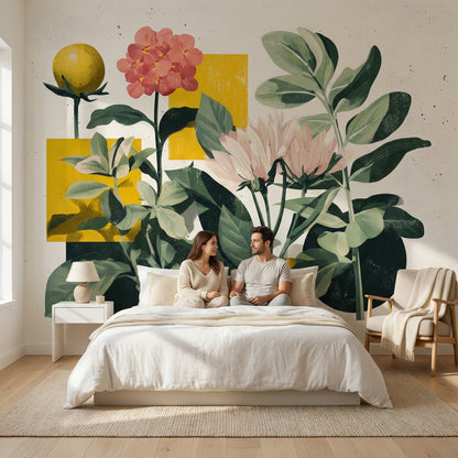 Floral Wallpaper Geometric Modern Removable Wall Decor