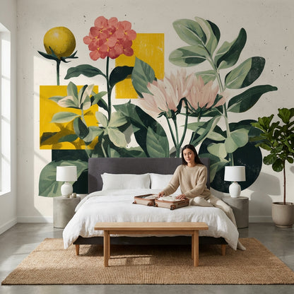 Floral Wallpaper Geometric Modern Removable Wall Decor