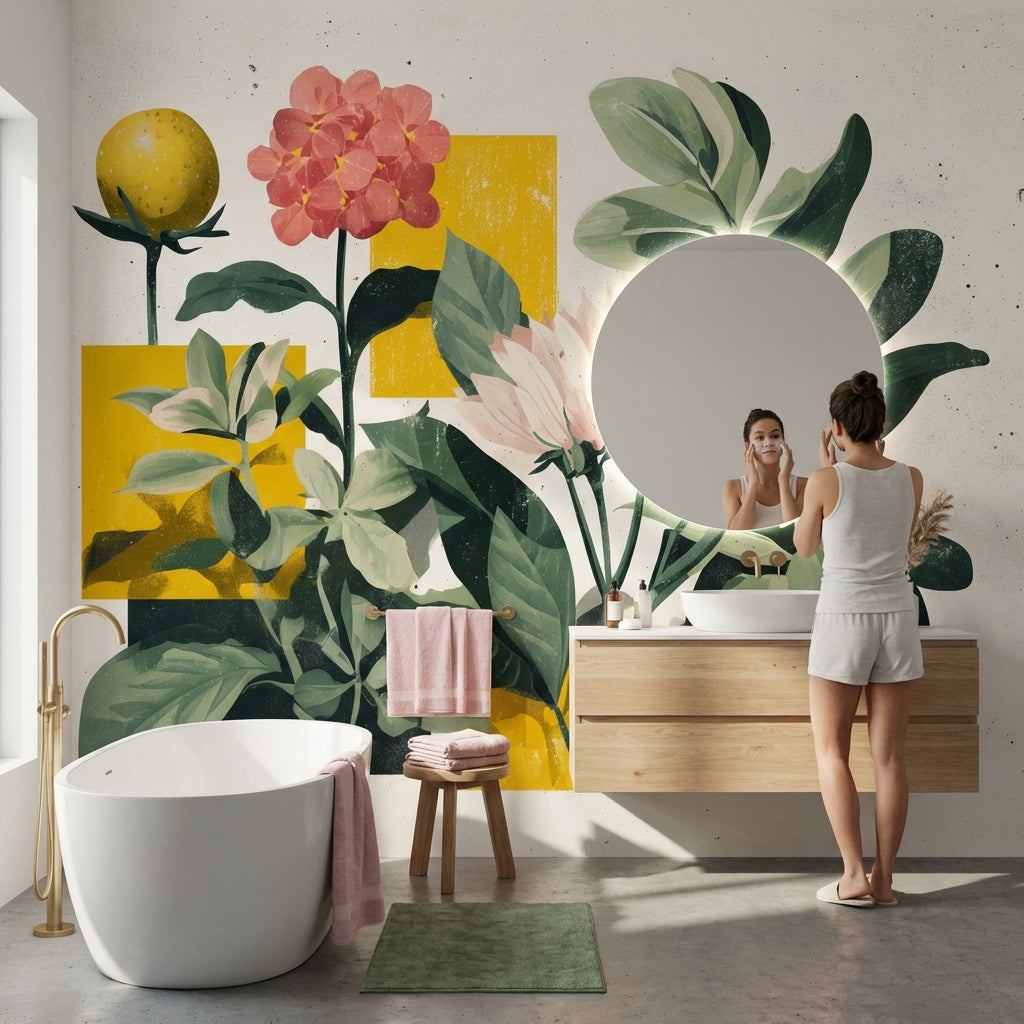 Floral Wallpaper Geometric Modern Removable Wall Decor