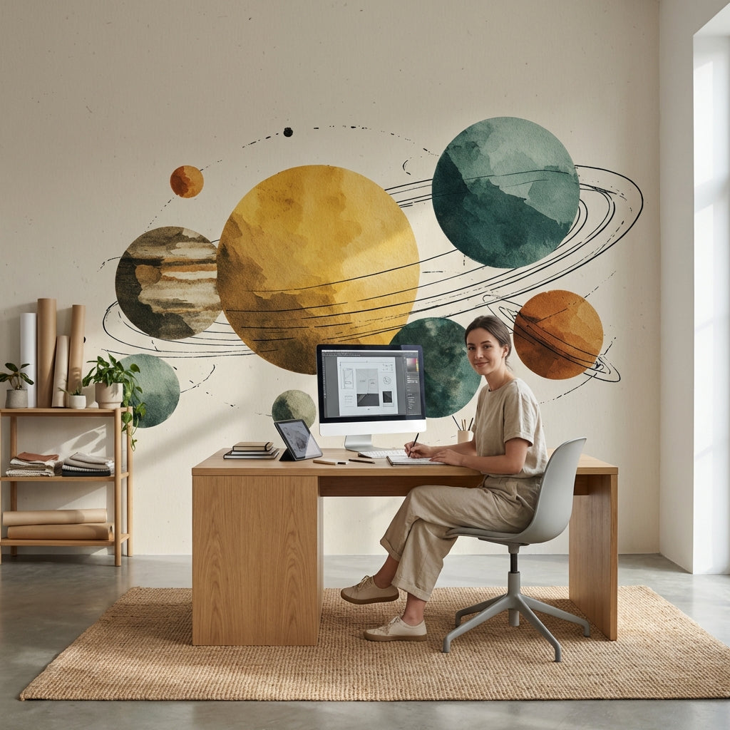 Planets Wallpaper Solar System Removable Abstract Wall Decor