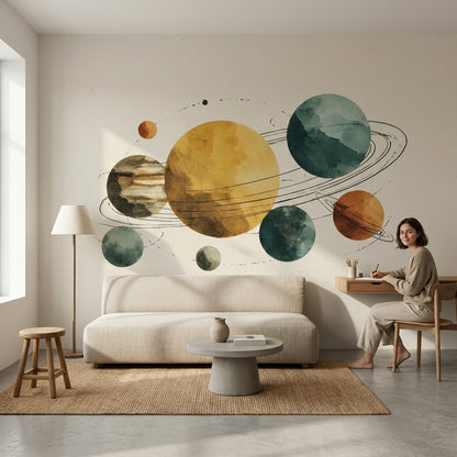 Planets Wallpaper Solar System Removable Abstract Wall Decor