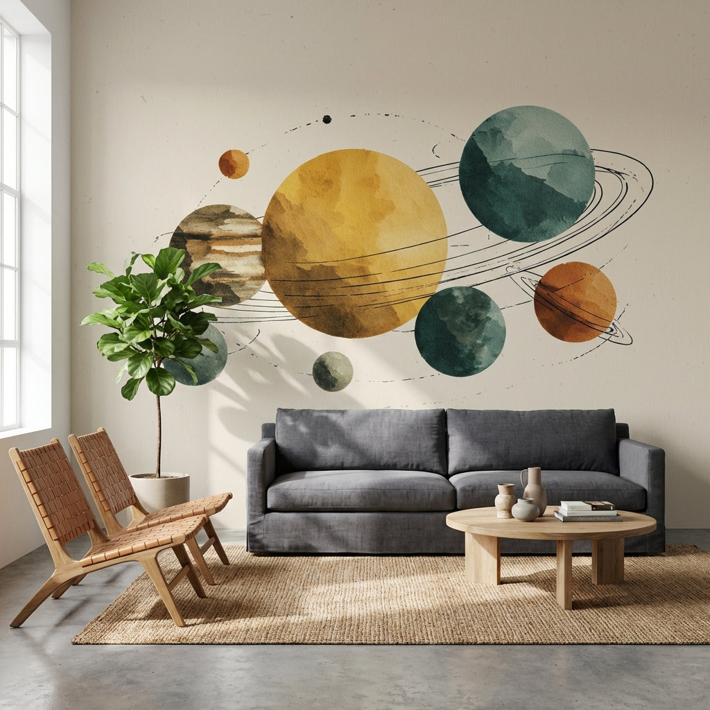 Planets Wallpaper Solar System Removable Abstract Wall Decor