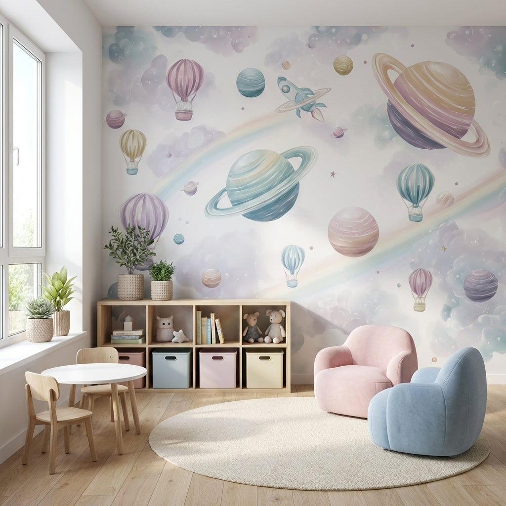 Space Wallpaper Planets Whimsical Wall Decor