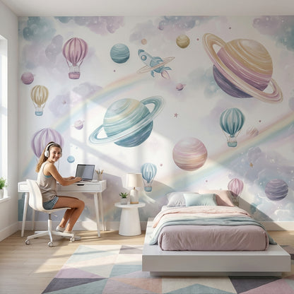 Space Wallpaper Planets Whimsical Wall Decor