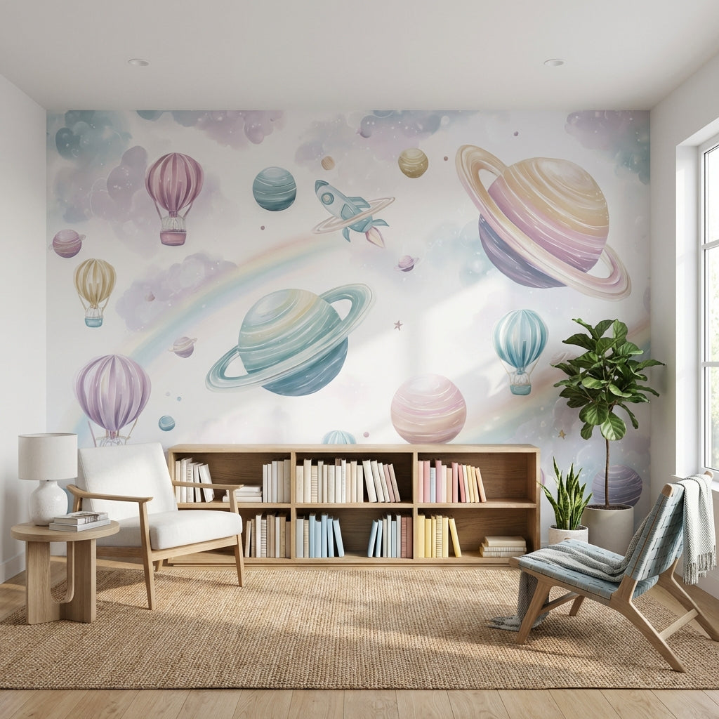 Space Wallpaper Planets Whimsical Wall Decor