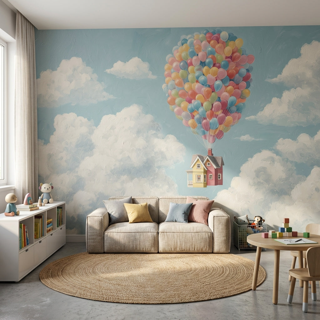 Whimsical Sky Wallpaper Balloons House Removable Wall Decor