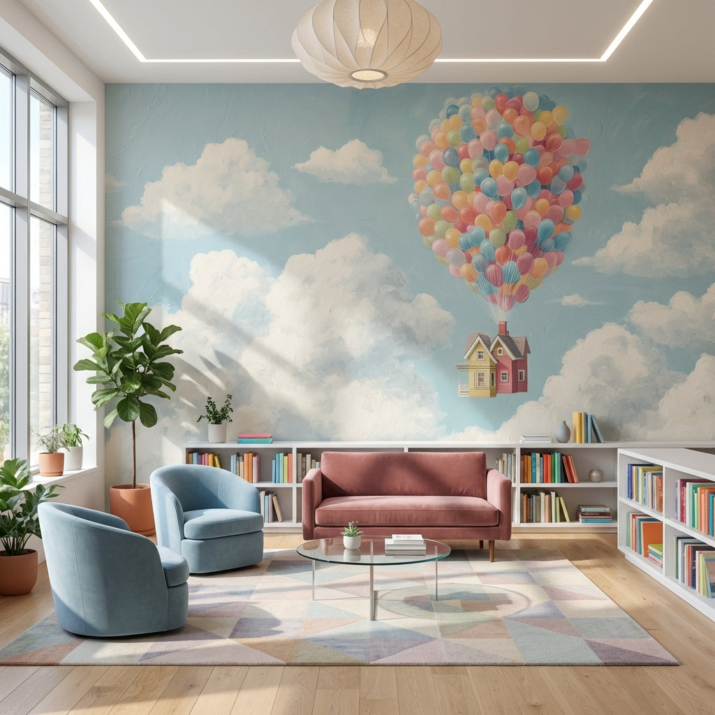 Whimsical Sky Wallpaper Balloons House Removable Wall Decor