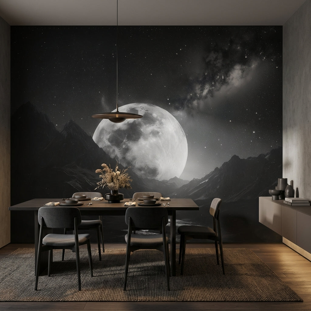 Starry Night Wallpaper Moon Removable Mountain Wall Mural
