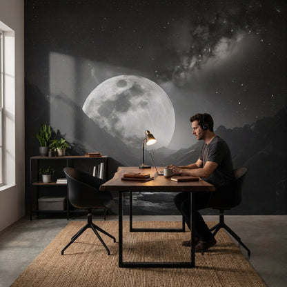 Starry Night Wallpaper Moon Removable Mountain Wall Mural