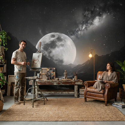 Starry Night Wallpaper Moon Removable Mountain Wall Mural