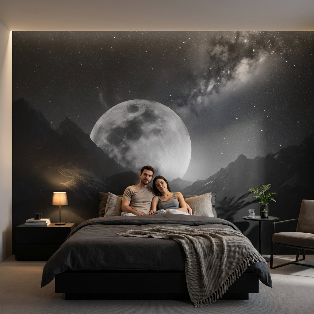 Starry Night Wallpaper Moon Removable Mountain Wall Mural
