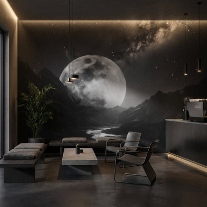 Starry Night Wallpaper Moon Removable Mountain Wall Mural