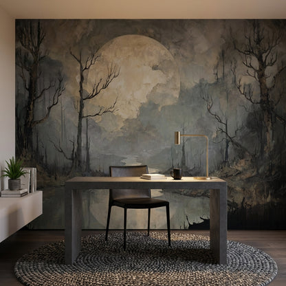 Ethereal Landscape Wallpaper Moon Abstract Wall Decor