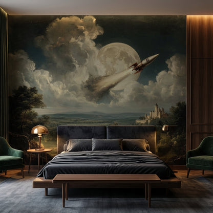Castle Landscape Wallpaper Rocket Moon Wall Mural