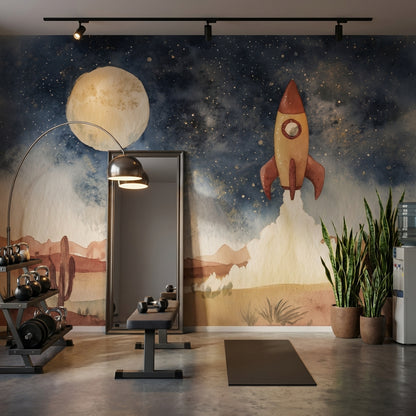 Starry Night Wallpaper Desert Cactus Wall Mural