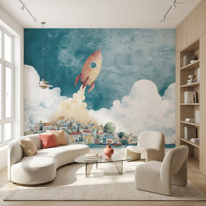 Rocket Wallpaper Town Removable Clouds Wall Mural