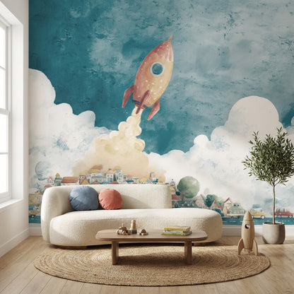 Rocket Wallpaper Town Removable Clouds Wall Mural
