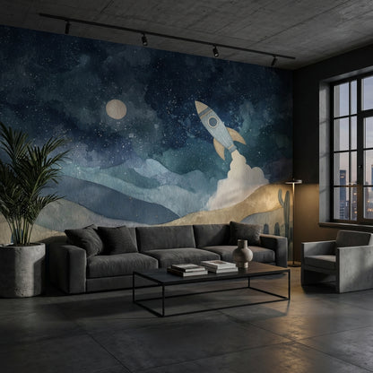 Starry Night Wallpaper Rocket Dreamy Wall Mural