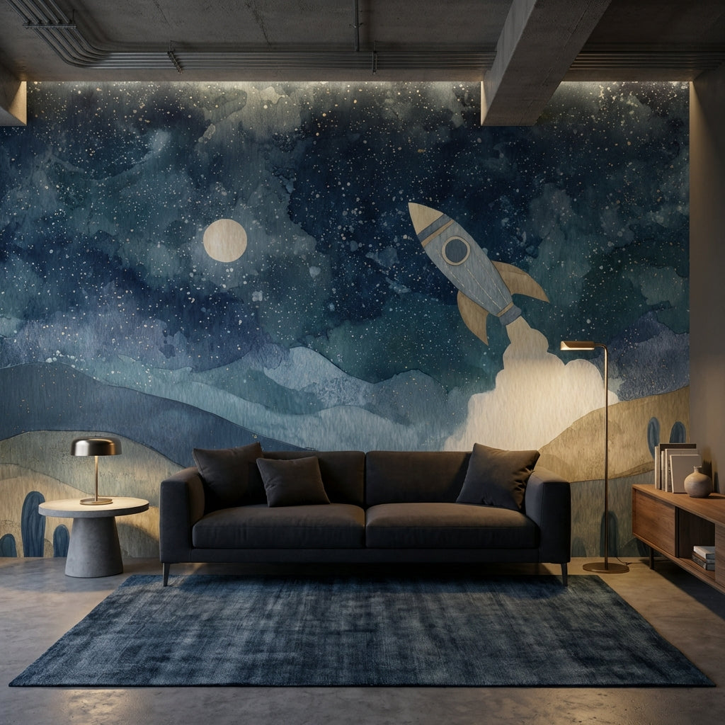Starry Night Wallpaper Rocket Dreamy Wall Mural