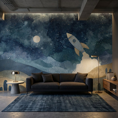 Starry Night Wallpaper Rocket Dreamy Wall Mural