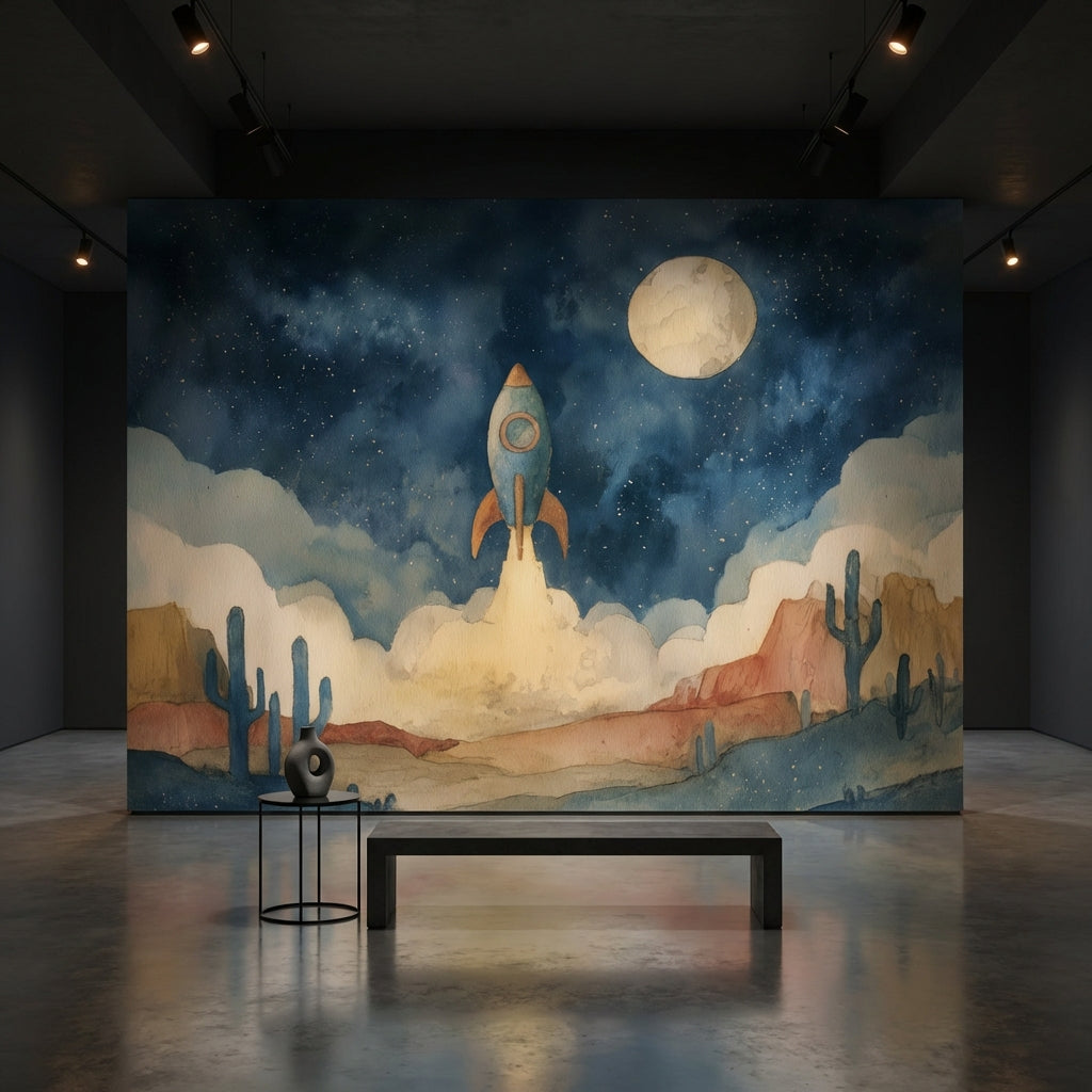 Starry Night Wallpaper Rocket Desert Wall Mural